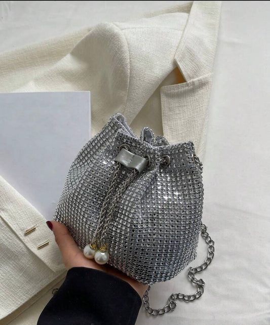 Rhinestone Embellished Evening Bag -Silver