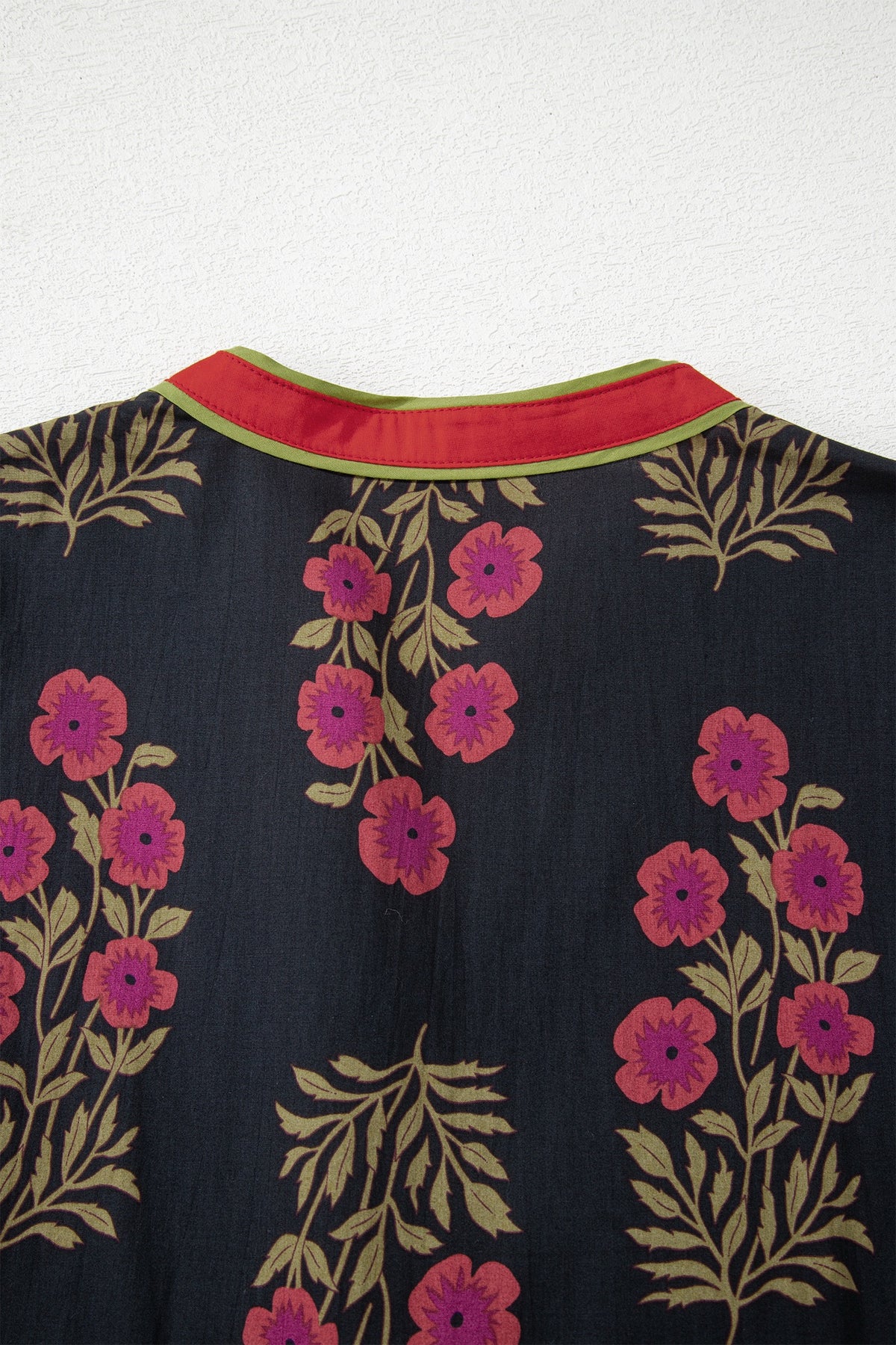 Black Floral Button Front Belted Mini Dress with Puff Sleeves
