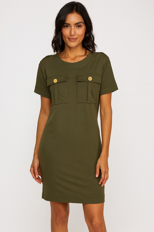 Utility Front Pocket Dress - Olive Green