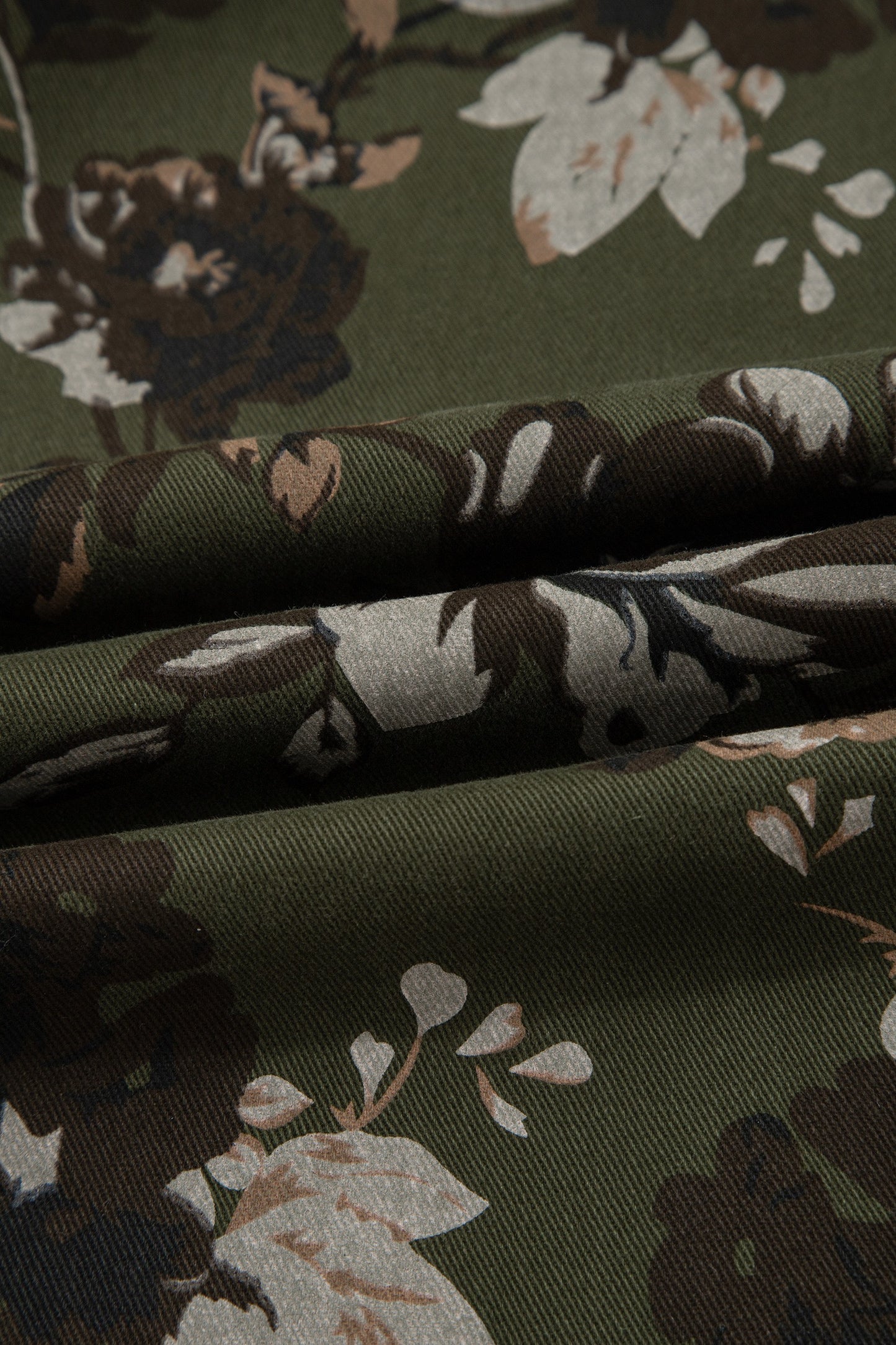 Green Floral Wide Leg Pants for Women | High Waisted Stretch Twill Jean Cropped Trouser with Pockets