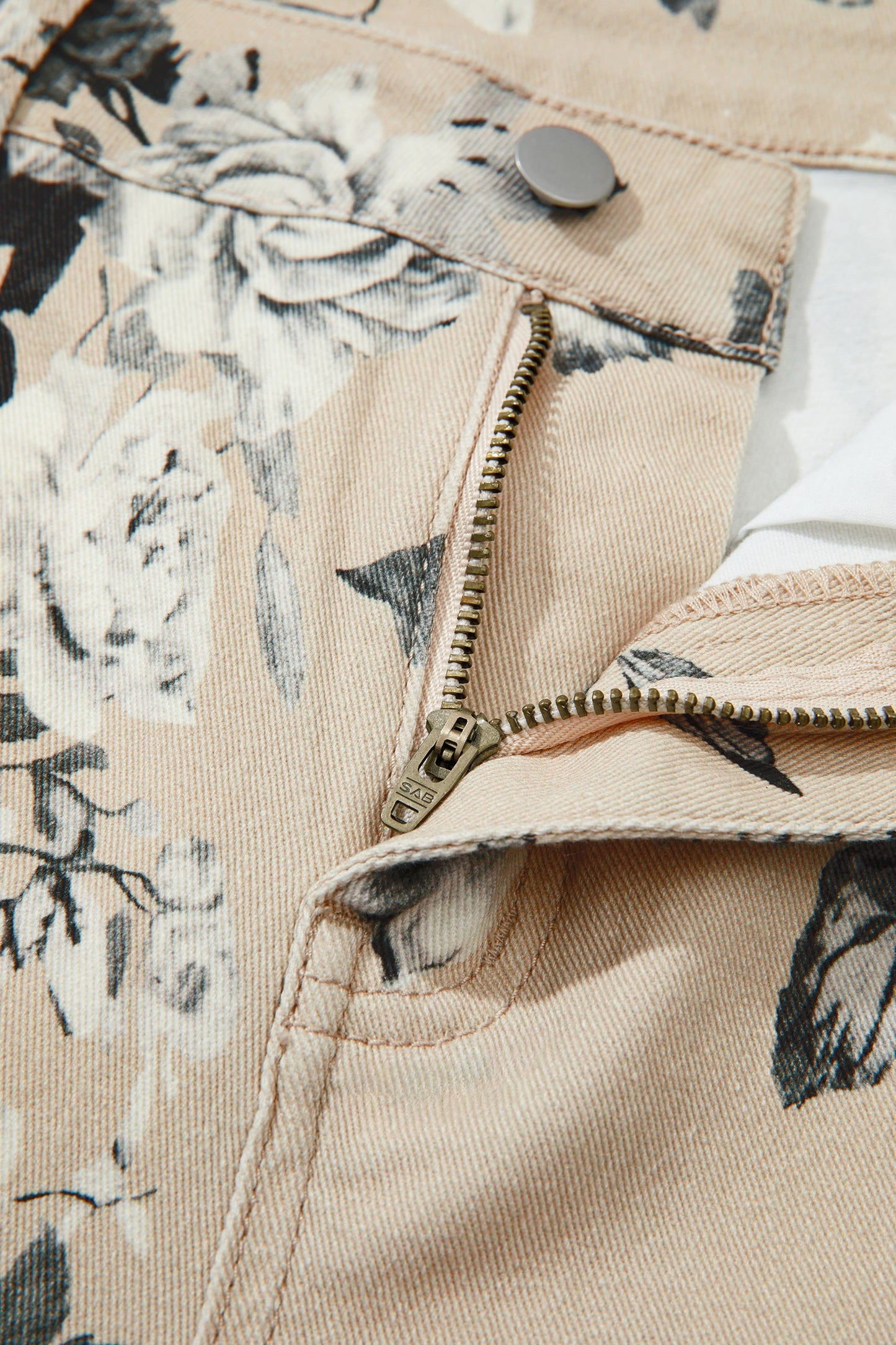 Vintage Bloom Beige Floral Wide Leg Denim Pants