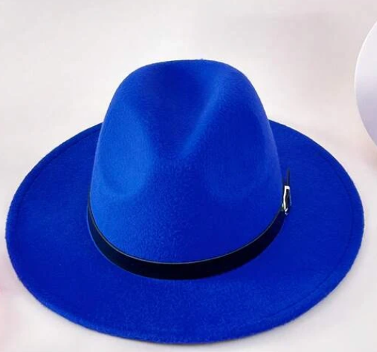 Leather Band Fedora Hat - Blue
