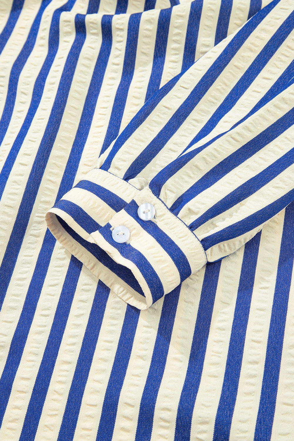 Blue & Ivory Striped Collared Mini Dress for Women | Chic Long Sleeve Boutique Shirt Dress