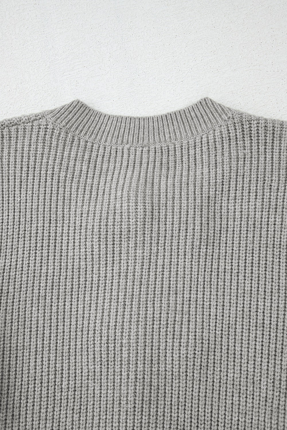 Bow-Front Knit Sweater | Soft Ribbed Long Sleeve -Gray