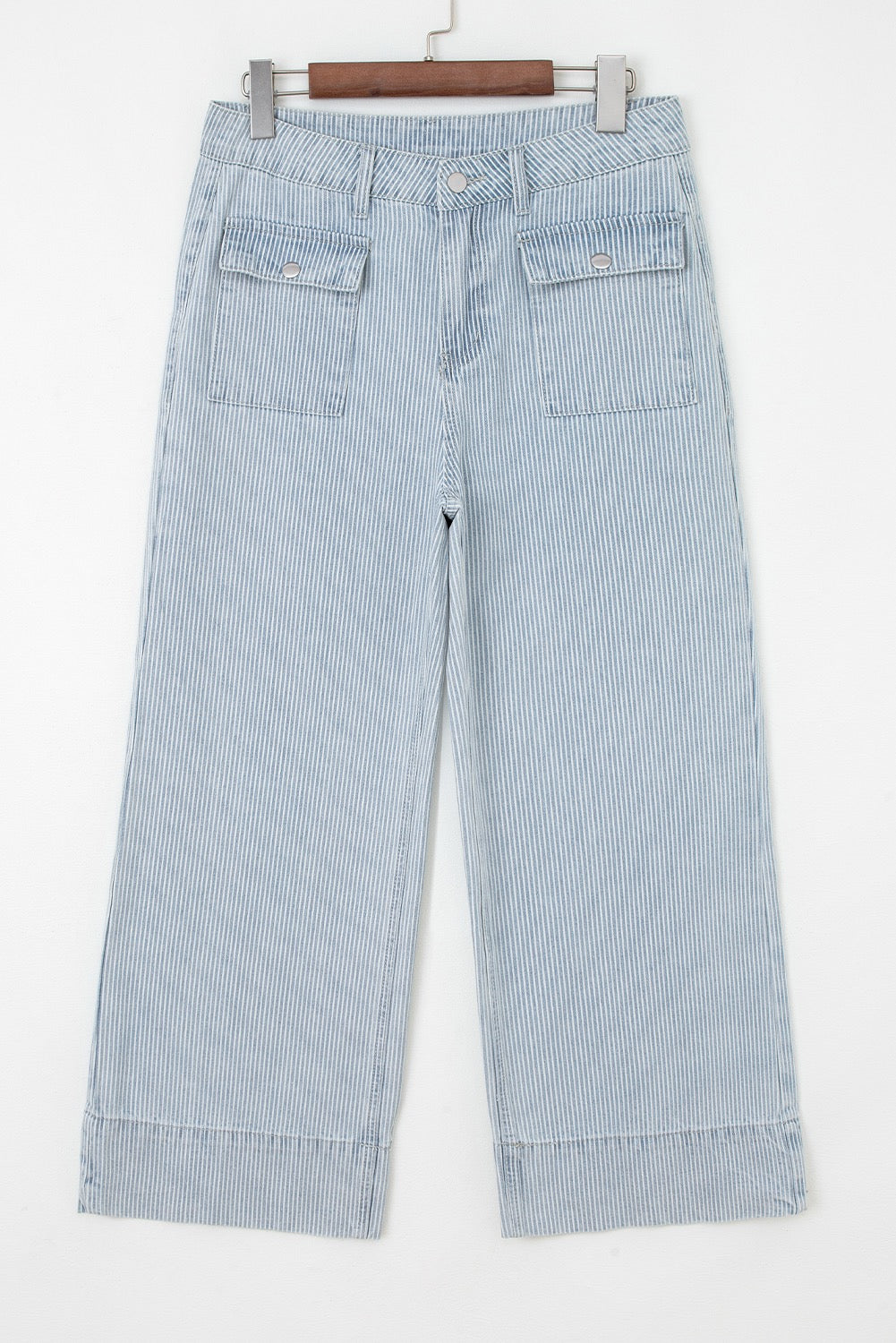 Stripe Wide Leg Jeans with Front Pocket