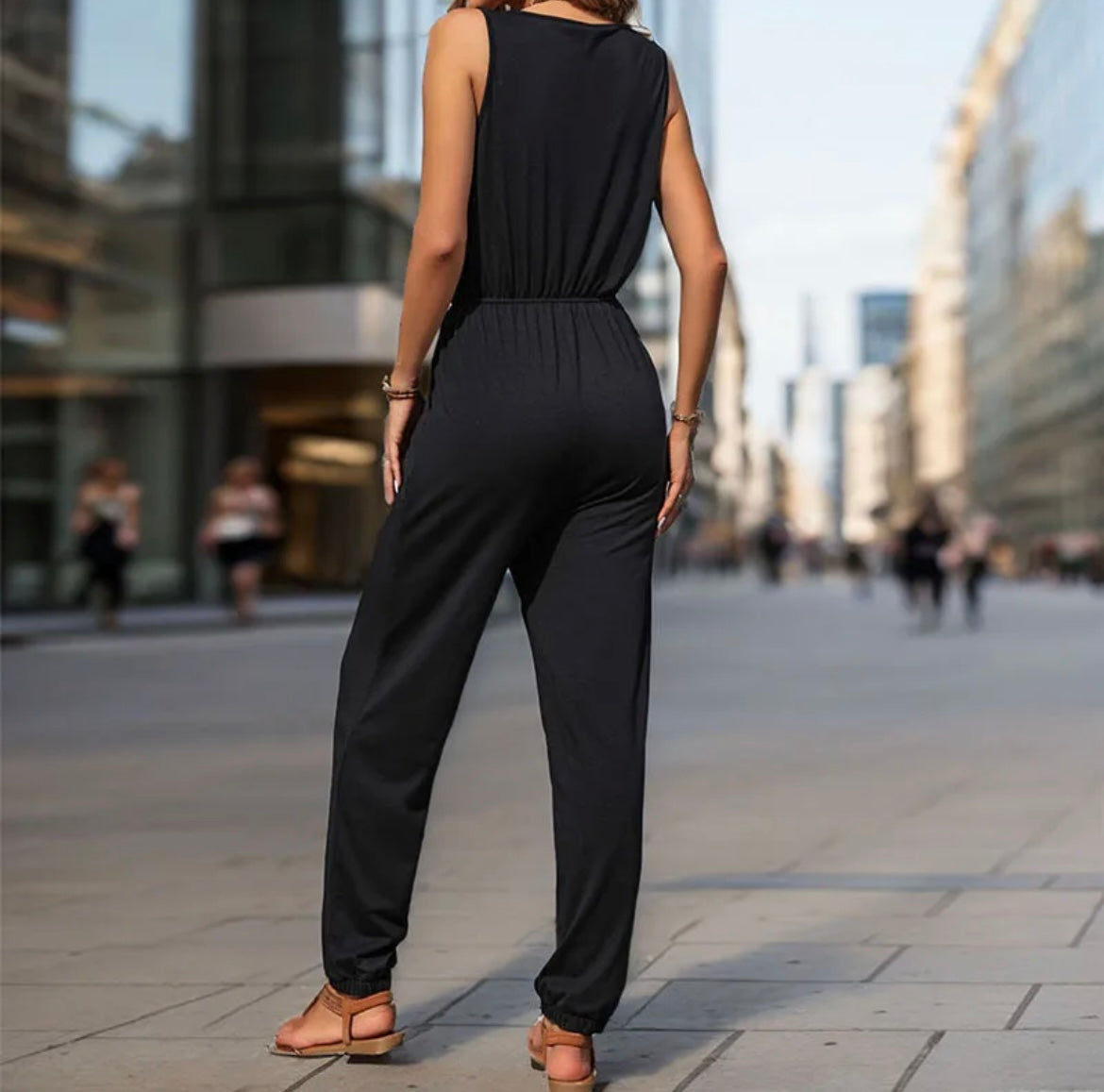 Utility Style Pocket Zipper Jumpsuit - Black