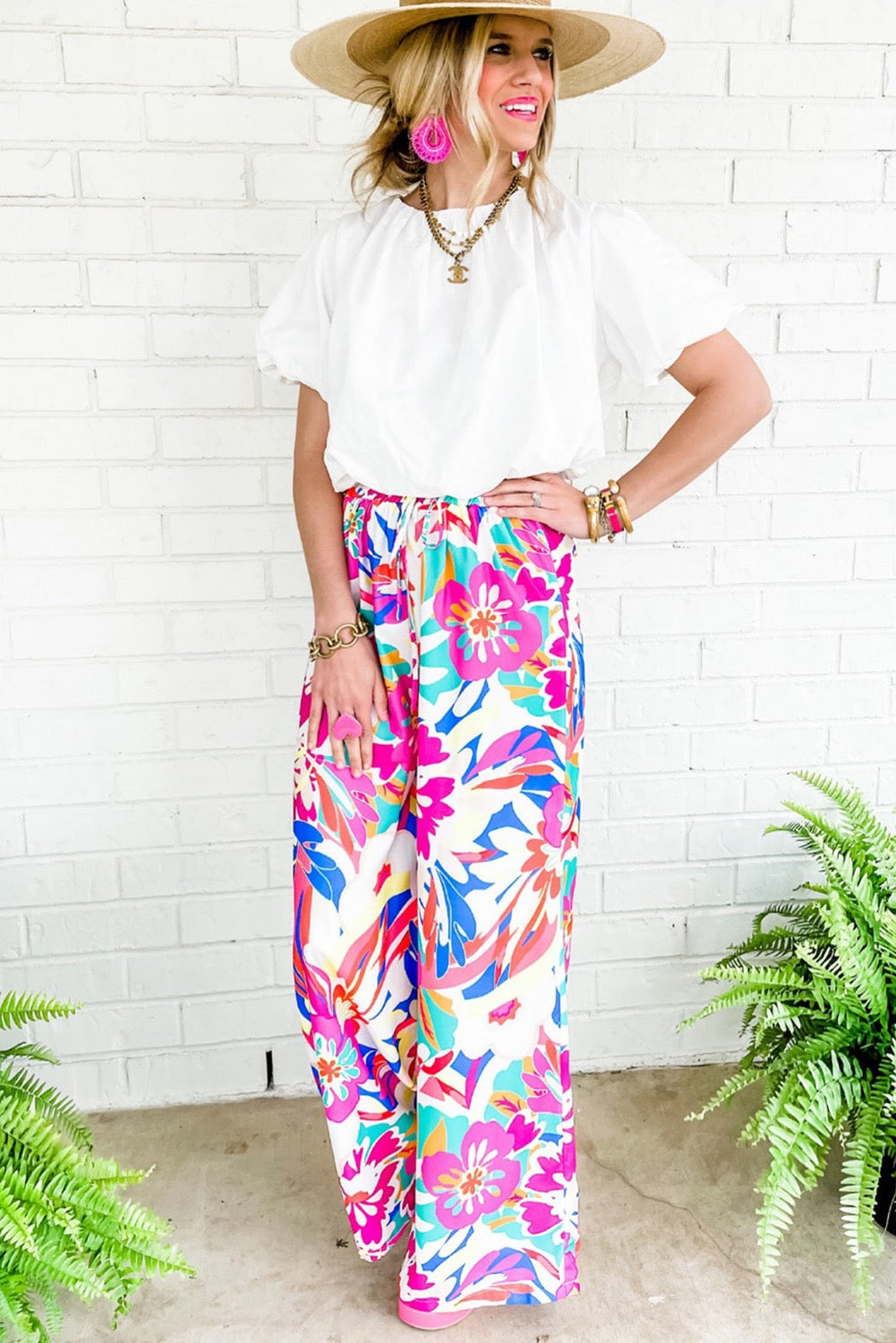 Tropical Wide Leg Pants