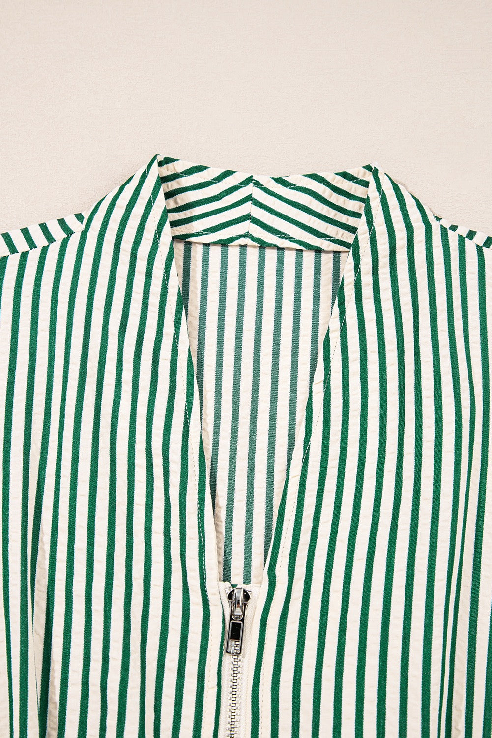 Green & White Striped Zip Front Midi Dress with Pockets | Women’s Long Sleeve Smocked Waist Dress
