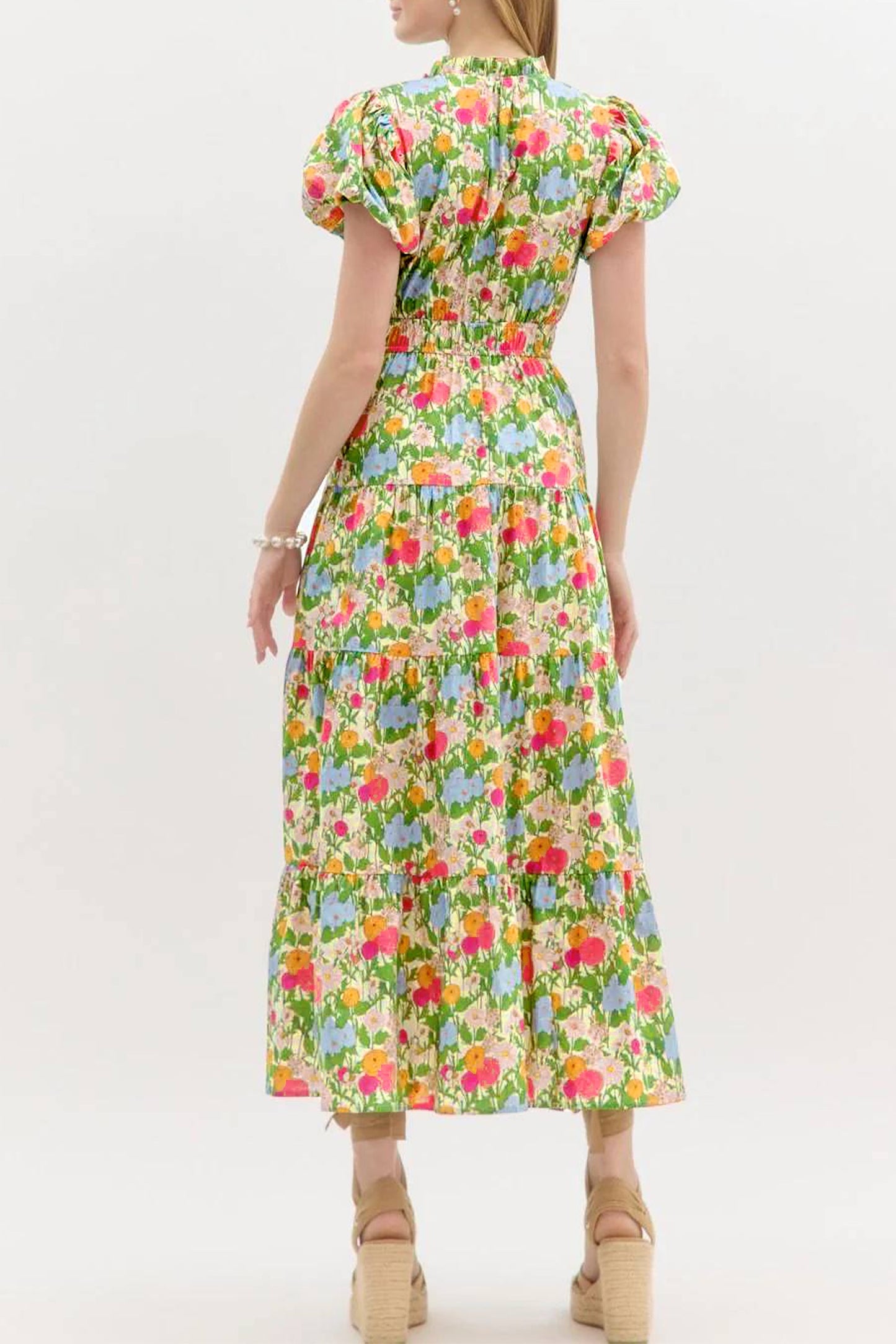Colorful Floral Tiered Maxi Dress for Women | Puff Sleeve Spring & Summer Boutique Dress