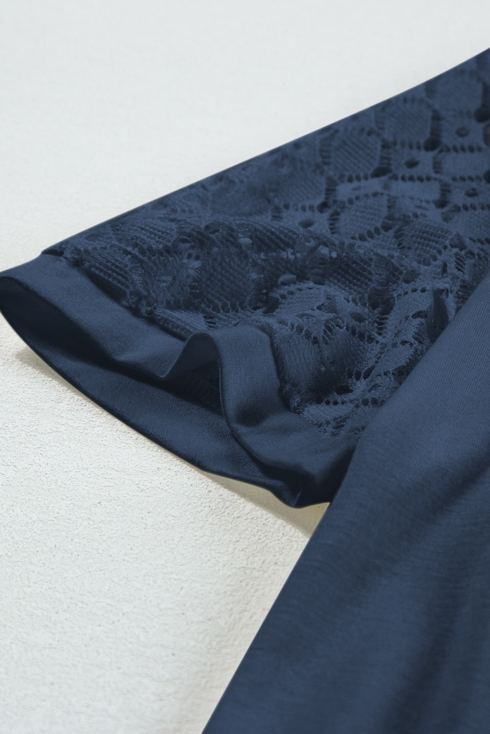 Navy Lace Sleeve Pleated Blouse – Elegant Casual Top for Women