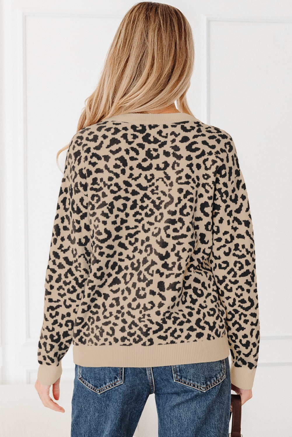 Leopard Print Button-Front Knit Cardigan