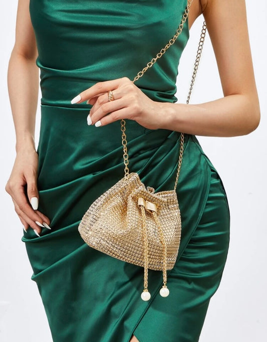 Rhinestone Embellished Evening Bag - Gold