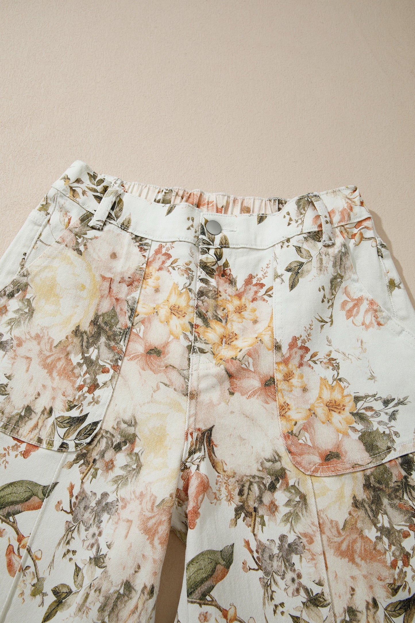 Boho Floral Wide Leg Pants for Women | High Waist Vintage Botanical Print Palazzo Trousers with Pockets