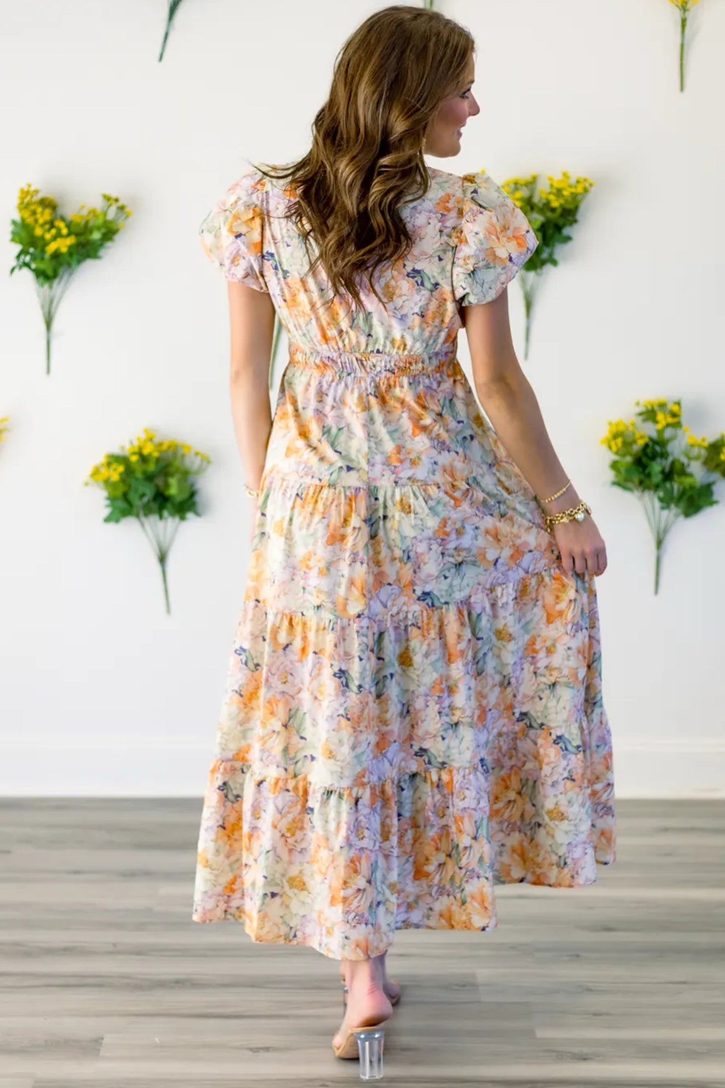 Pastel Floral Tiered Maxi Dress for Women | Romantic Puff Sleeve Spring Summer