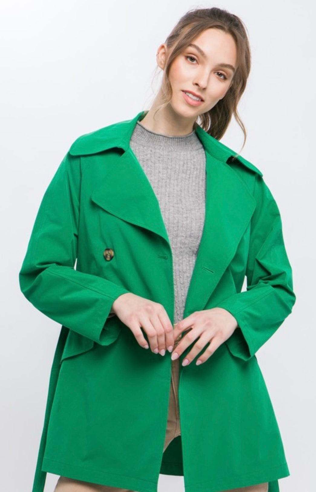 Green Double-Breasted Trench Jacket – Lightweight Outerwear