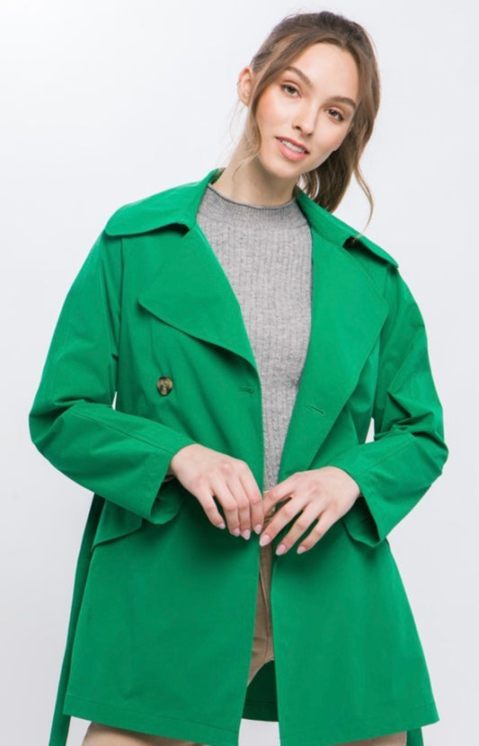Green Double-Breasted Trench Jacket – Lightweight Outerwear
