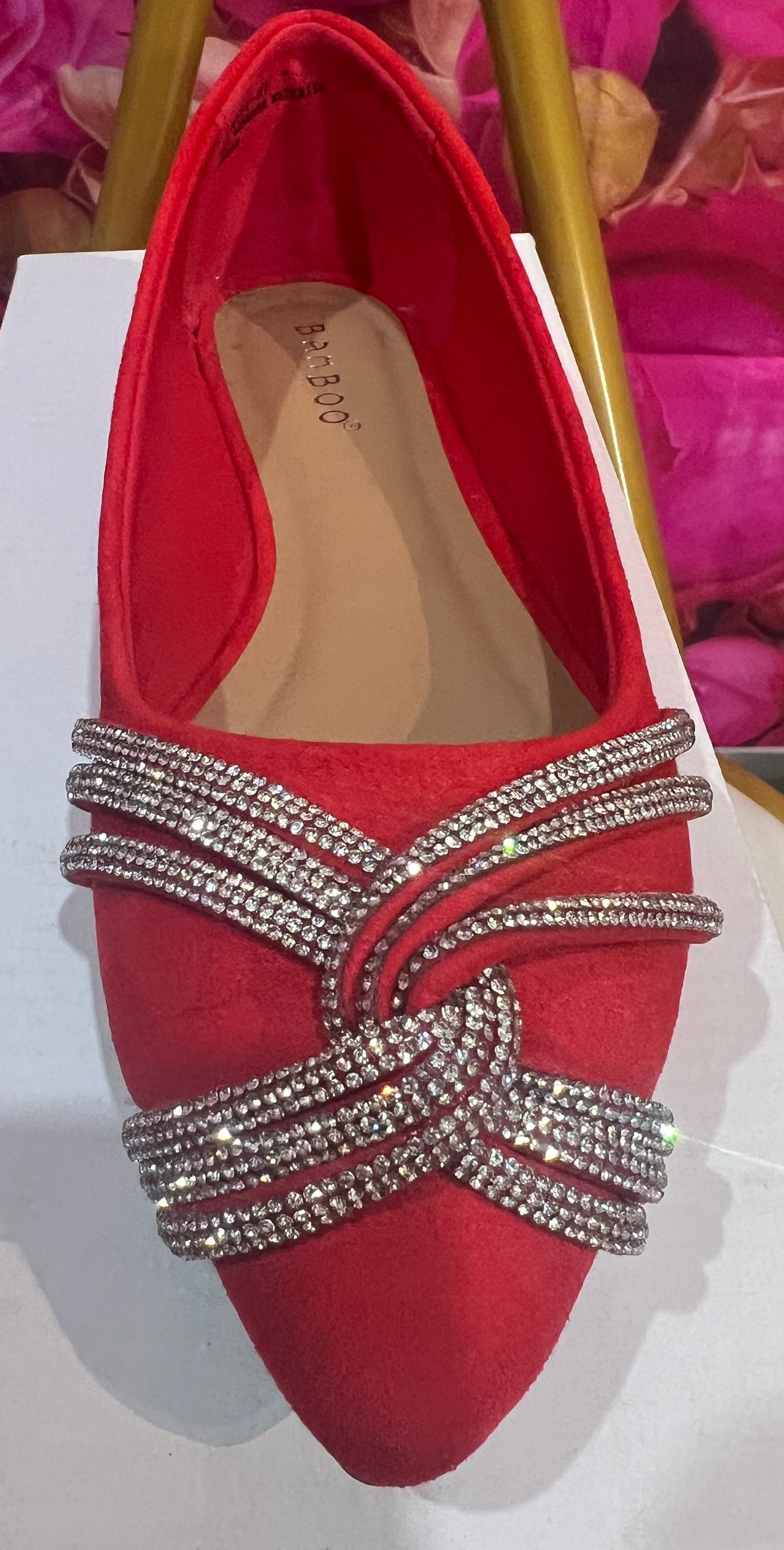 Satin Shimmer Embellish Shoes- Red