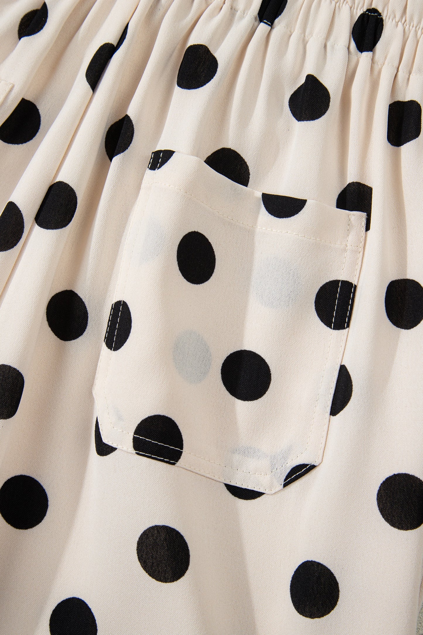 Cream Polka Dot High-Waist Wide Leg Pants with Pockets (Pre-Order)