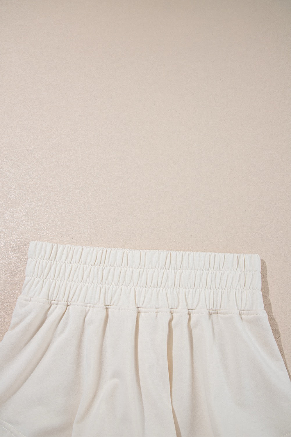 Women’s Two-Piece Set – Soft Crop Top & High Waist Ruffle Shorts Set Outfit - Beige