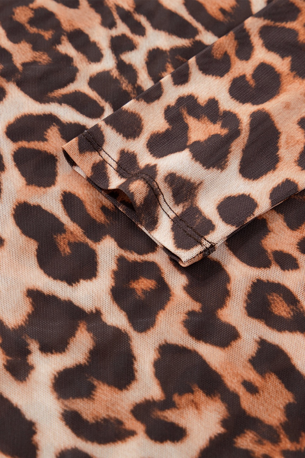 Leopard Print Mesh Mock Neck Top – Stretchy Long Sleeve