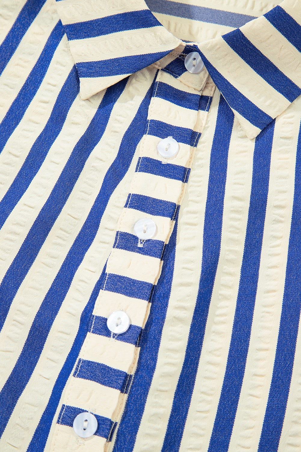 Blue & Ivory Striped Collared Mini Dress for Women | Chic Long Sleeve Boutique Shirt Dress