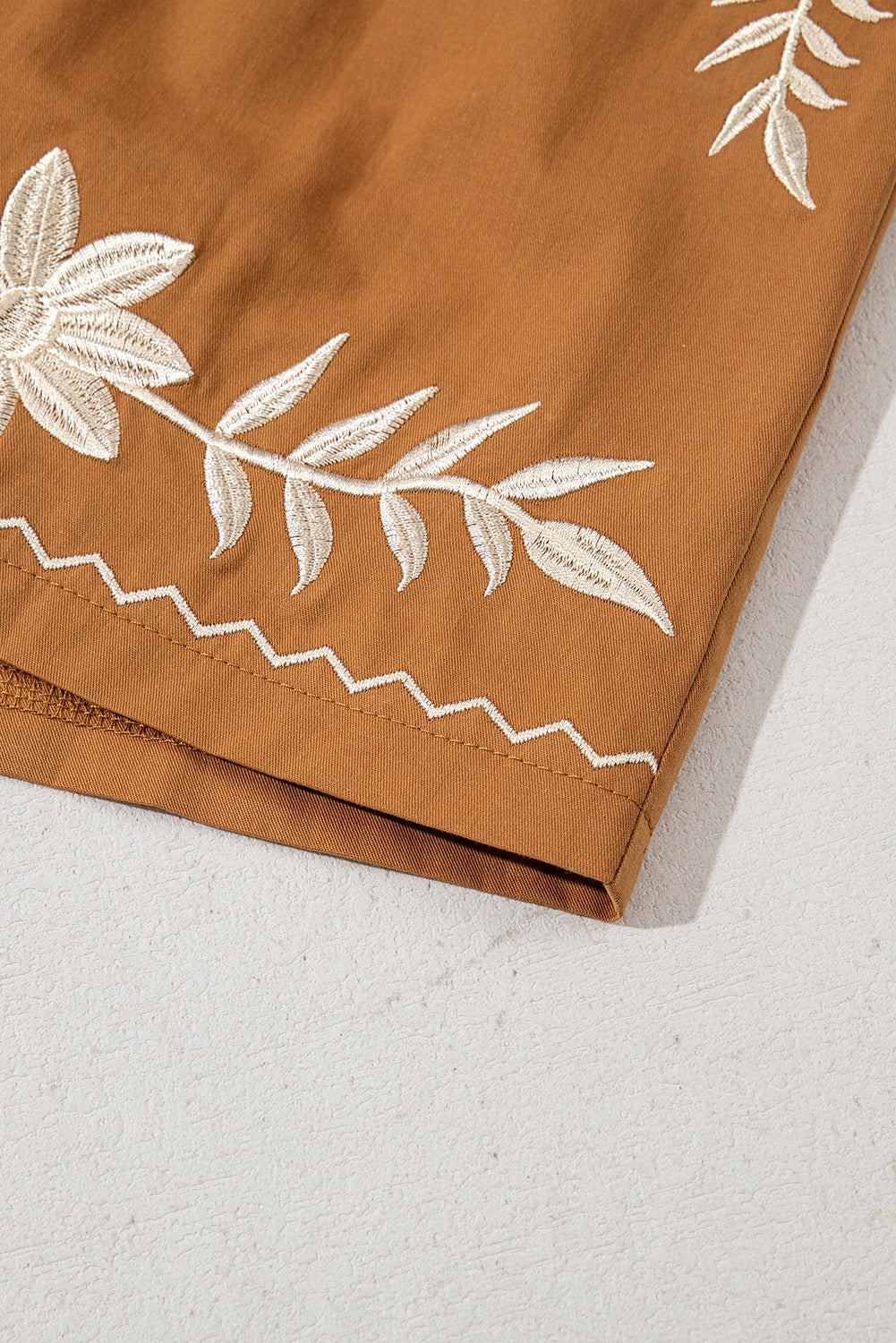 Floral Embroidered Shorts - Caramel Brown