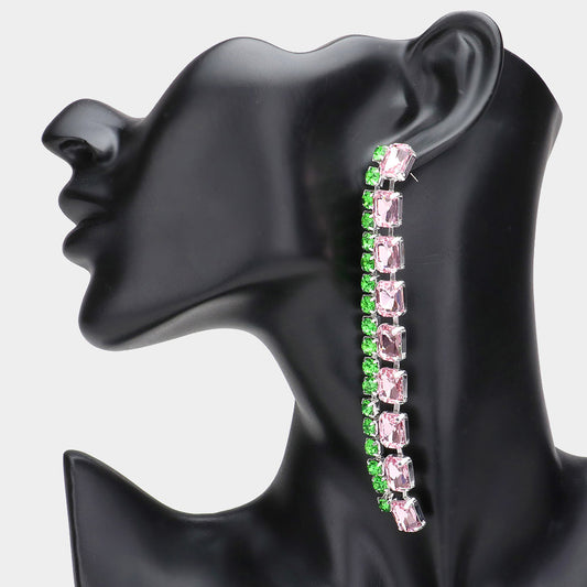 Rhinestone Drop Earring - Pink Green