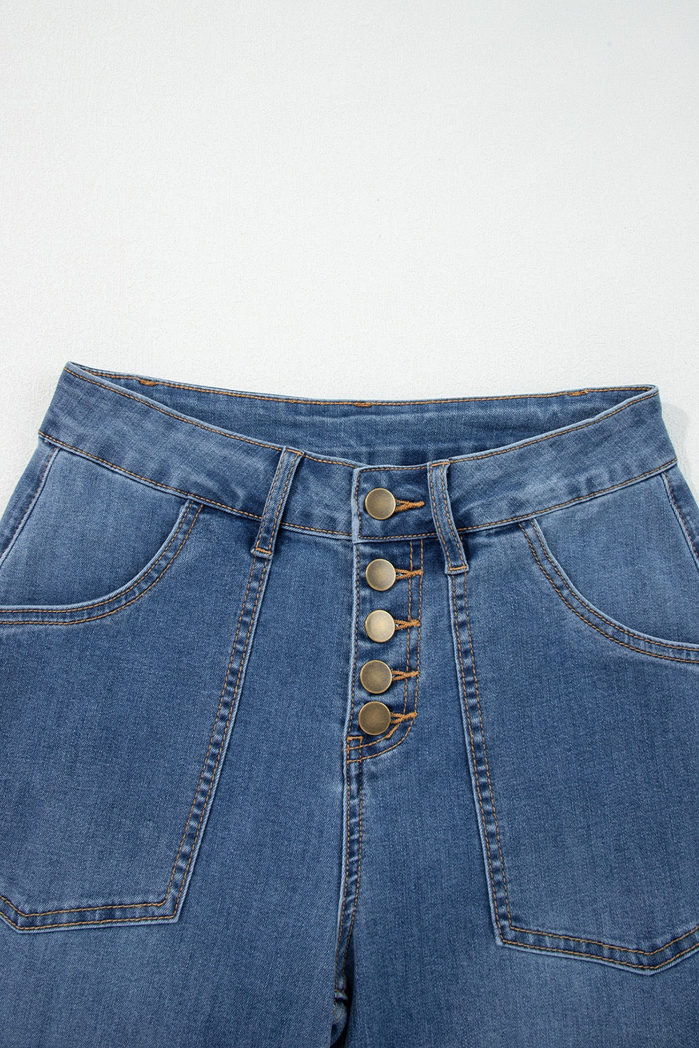 High-Rise Front-Pocket Wide Leg Jeans with Vintage Button Detail (Restocked Pre-Order)