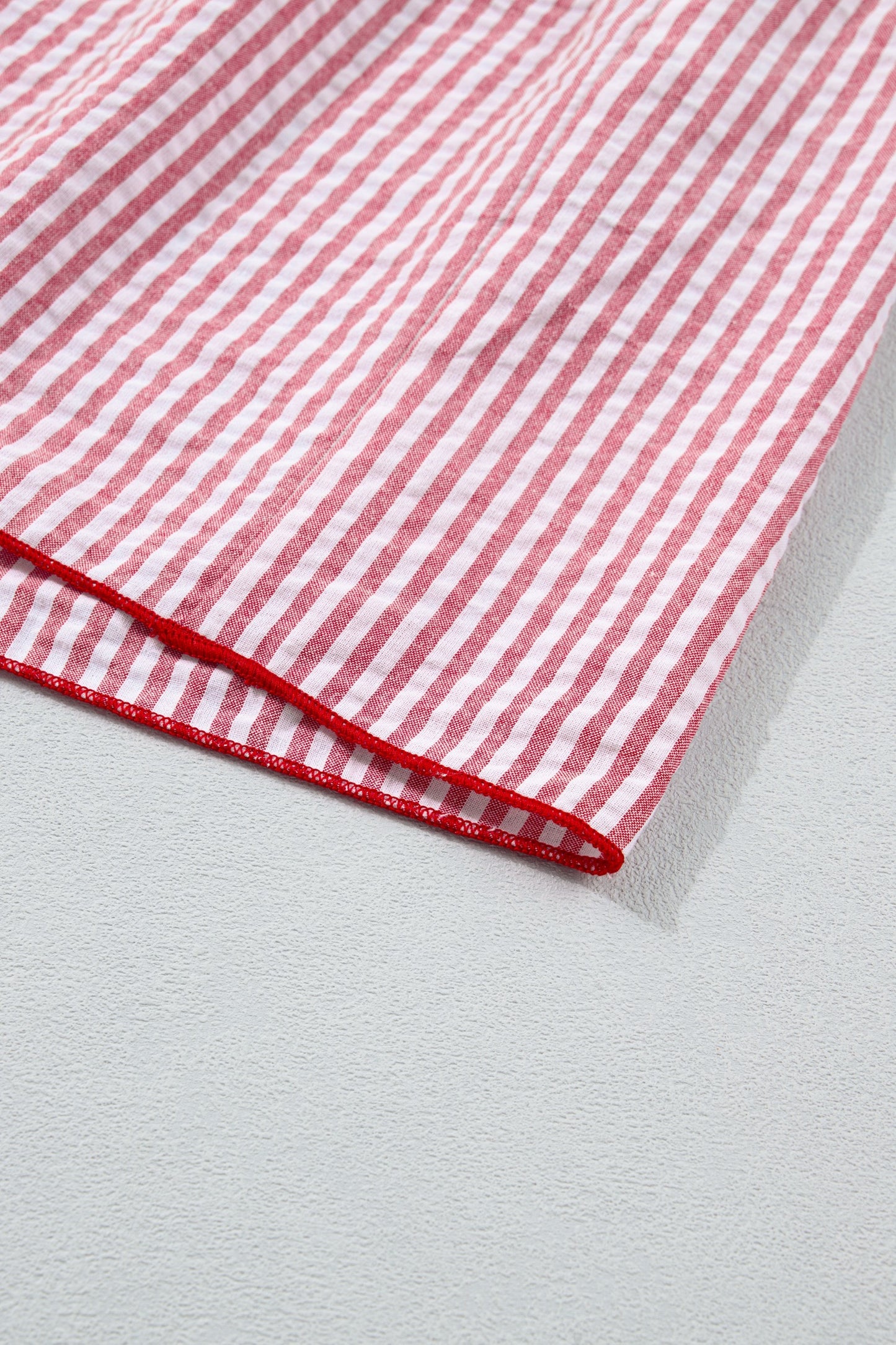 Sweet Americana Tie-Shoulder Striped Seersucker Red Maxi Dress with Pockets