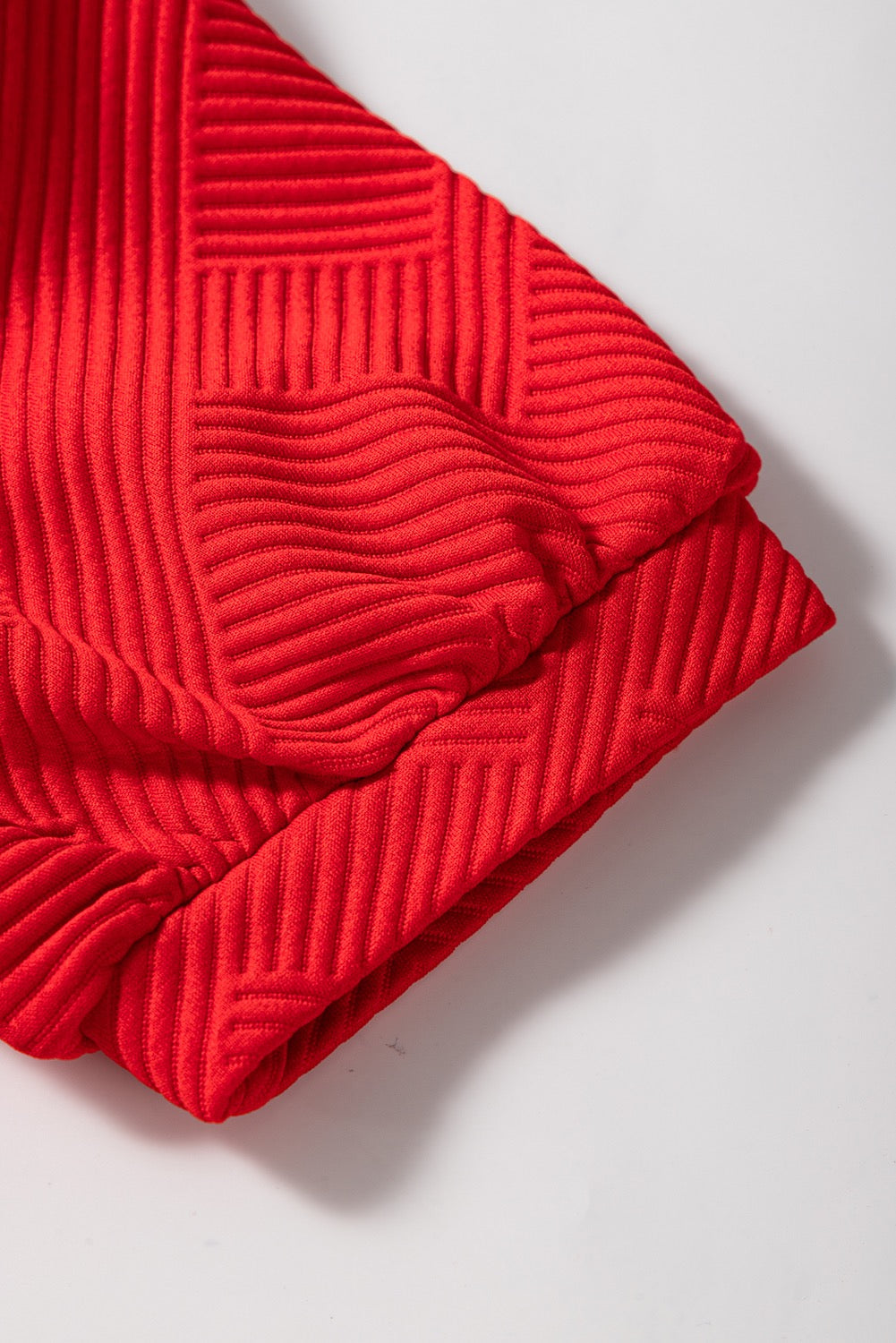 Textured Collared V- Neck Dress - Red (Pre-Order)