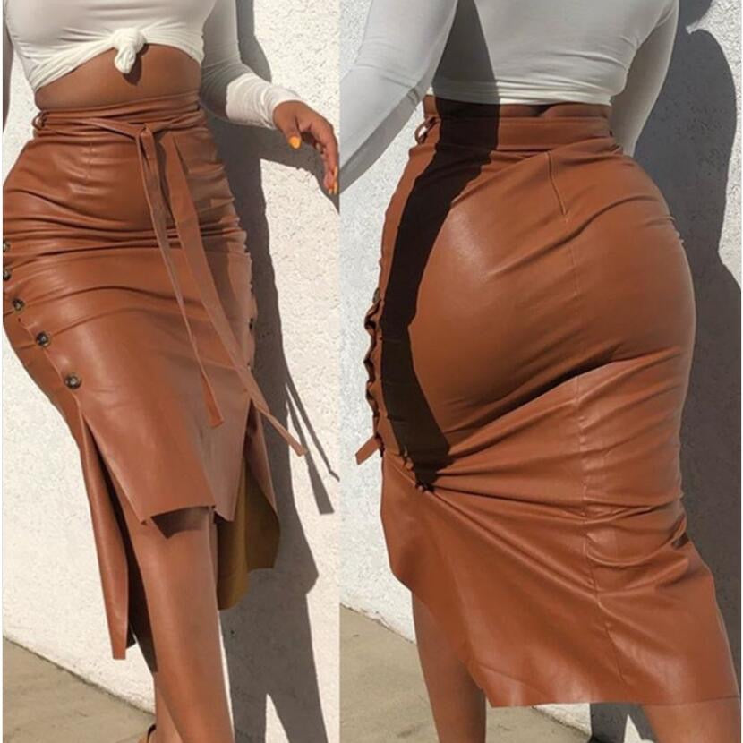 Leather Pencil Skirt - Camel