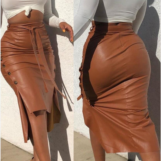 Leather Pencil Skirt - Camel