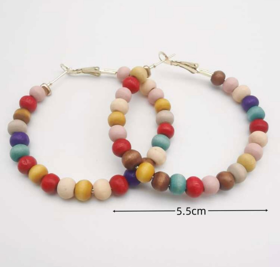 Colorful Wooden Beaded Hoop Earrings – Boho Statement Jewelry