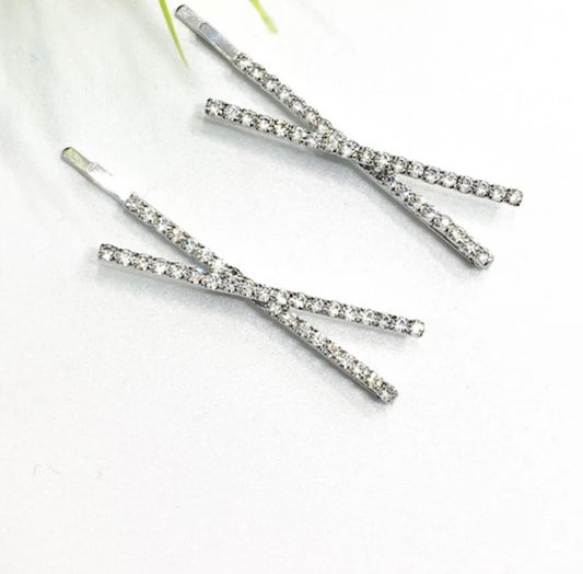 Rhinestone Fashion Hair pins - Silver (2 pack)
