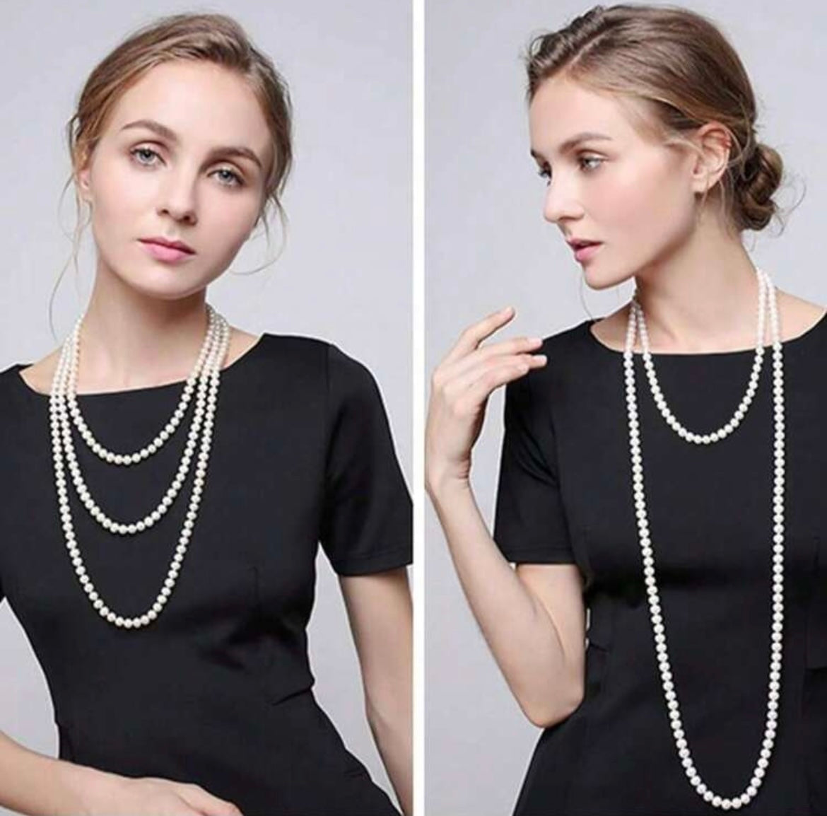 72” Long Pearl Strand Necklace – Convertible Multi-Wear Layered Classic Statement Jewelry