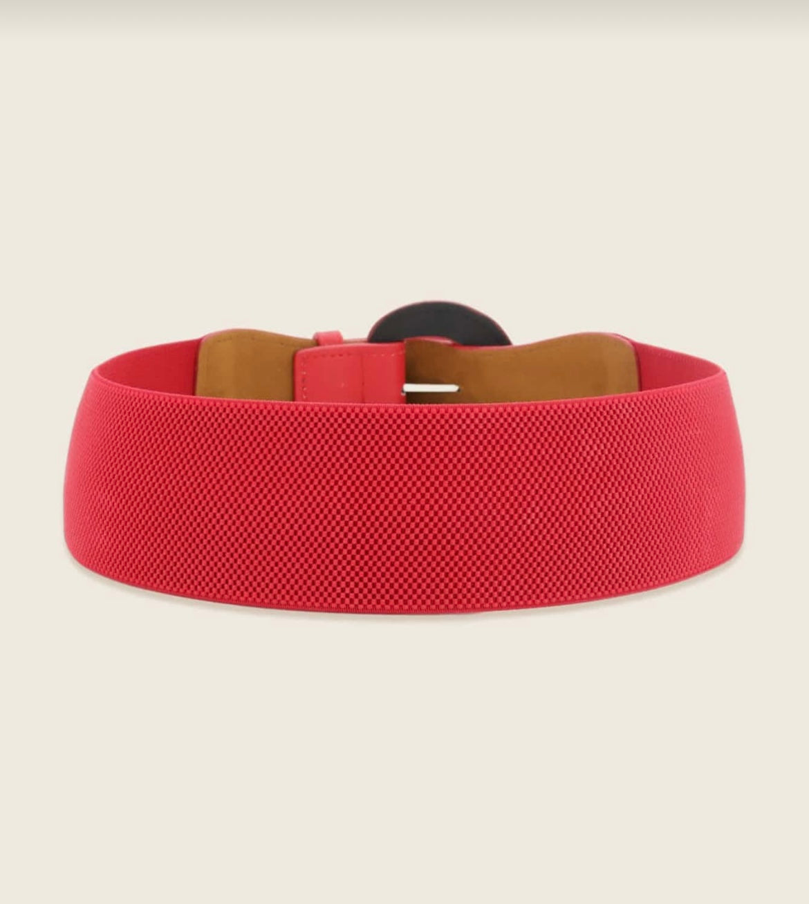 Bold Red Wide Stretch Belt with Round Buckle – Statement Waist Cincher