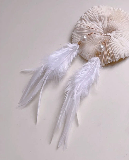 Feather Earrings -White