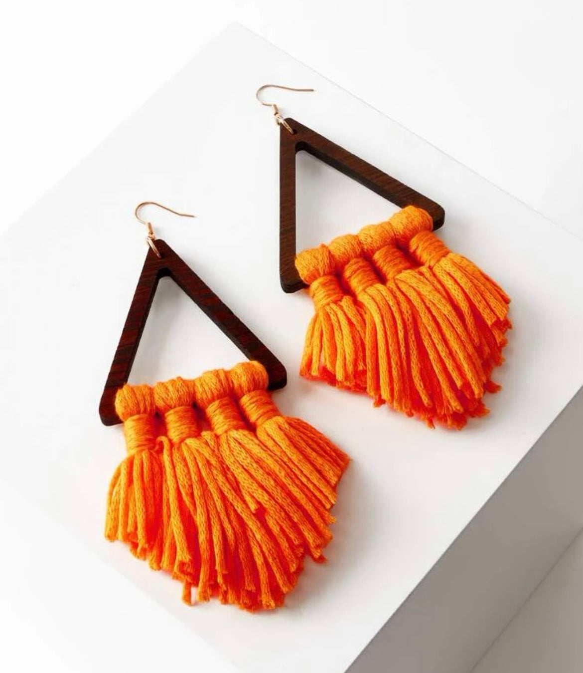 Macrame Fringe Earring - Orange