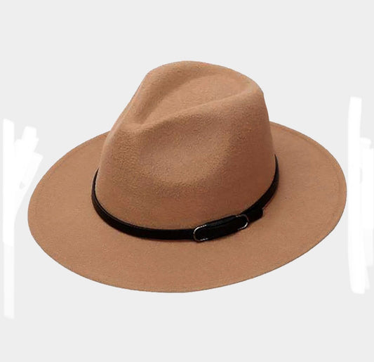 Leather Band Fedora-Khaki