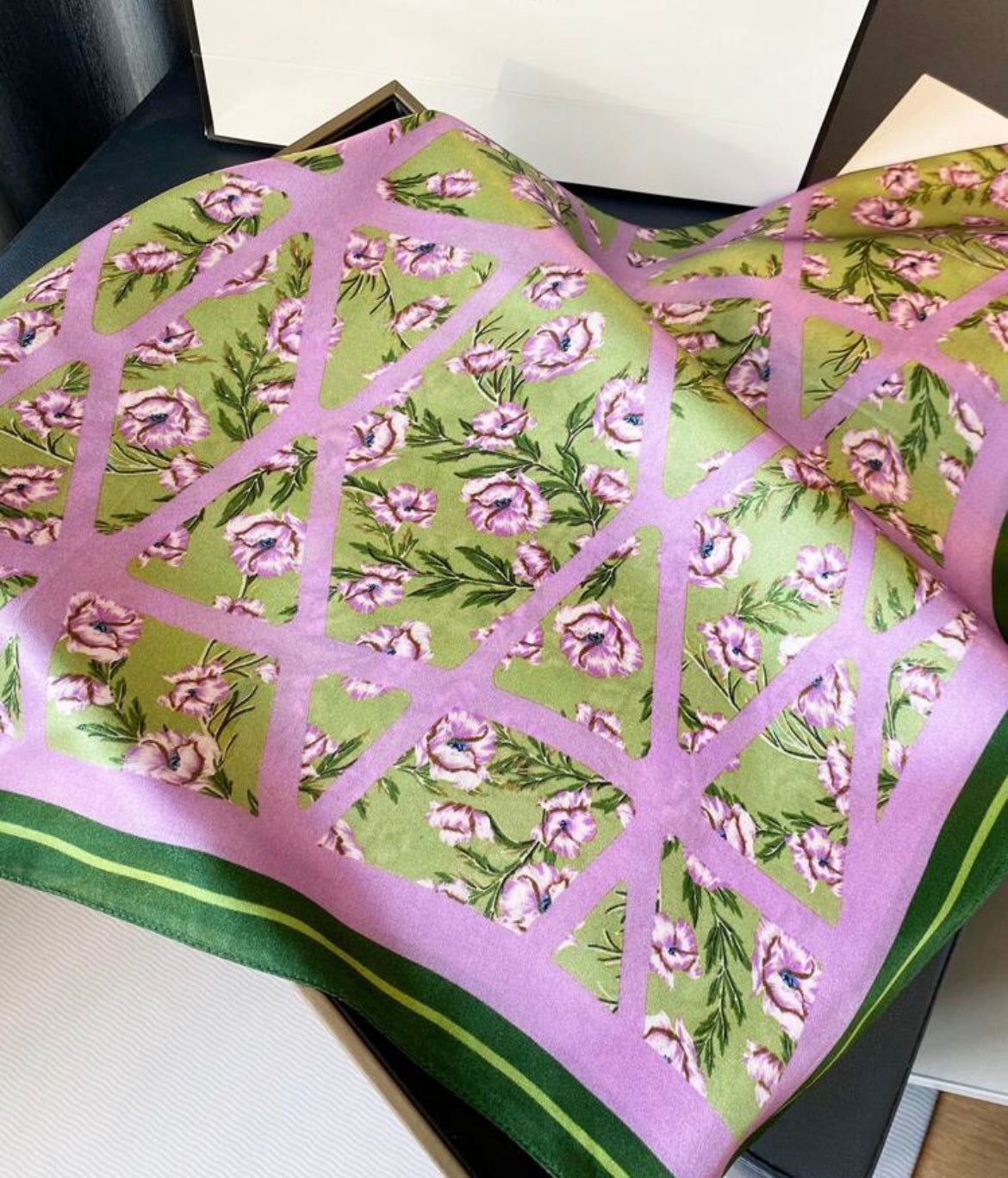 Print Silk Inspired Scarf - Purple/Green