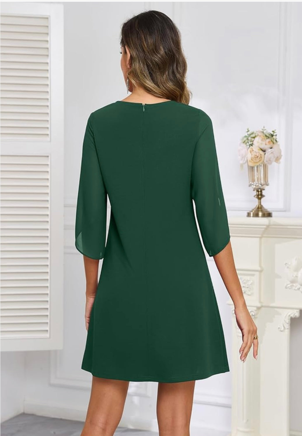 Emerald Green Split Sleeve Shift Dress – Elegant Flow Sleeve Cocktail Dress