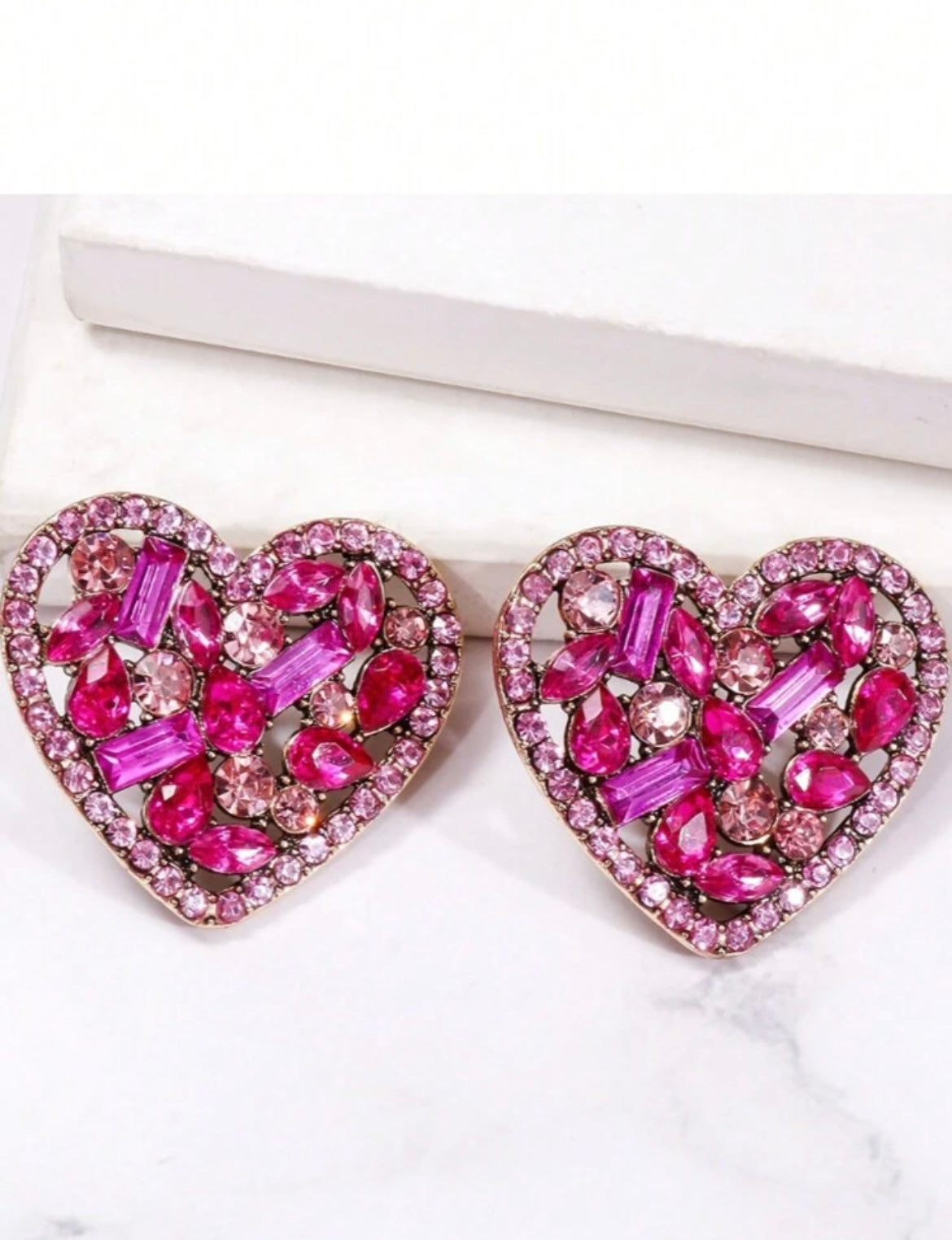 Rhinestone Heart Earring -  Pink