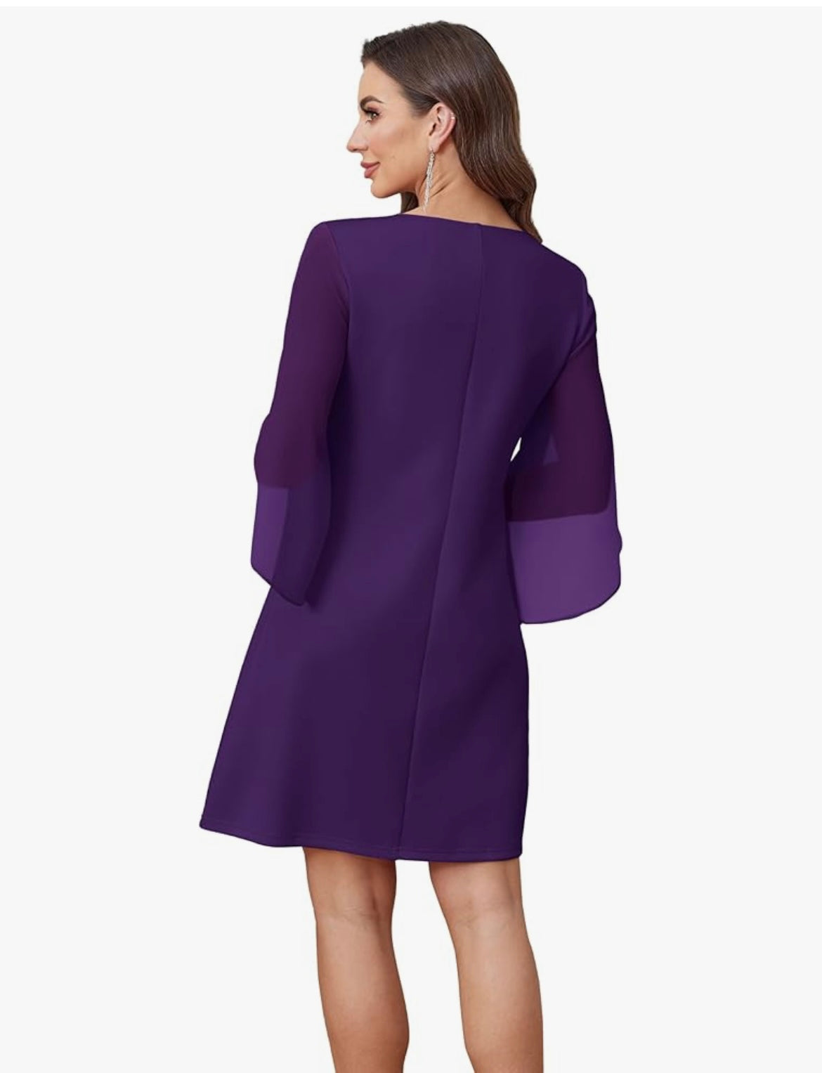 Royal Purple Chiffon Cape Sleeve Shift Dress – Elegant Cocktail and Evening Style