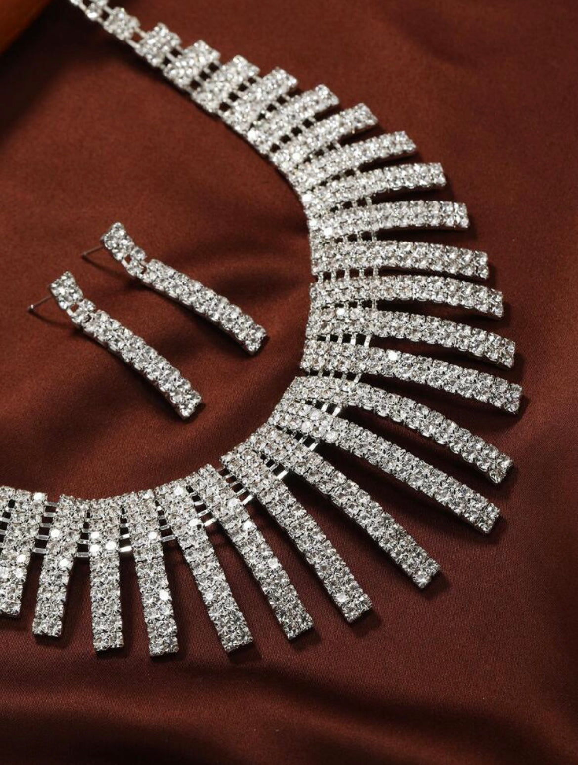 Rhinestone Necklace & Drop Earrings