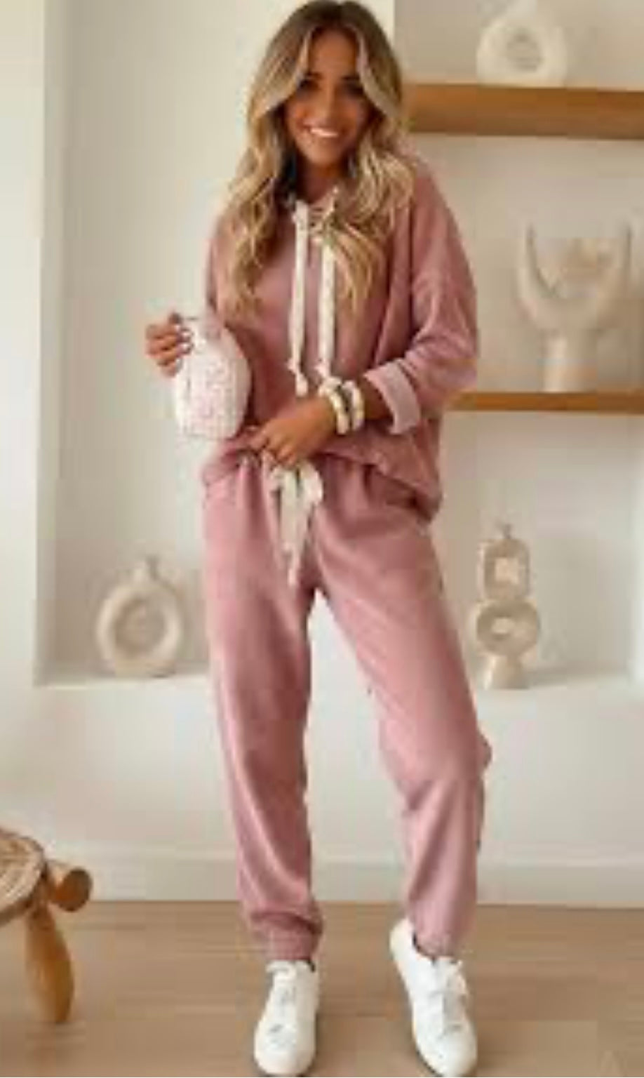 Dusty Rose Cozy Corded Two-Piece Set with Lace Detail (Pre-Order)