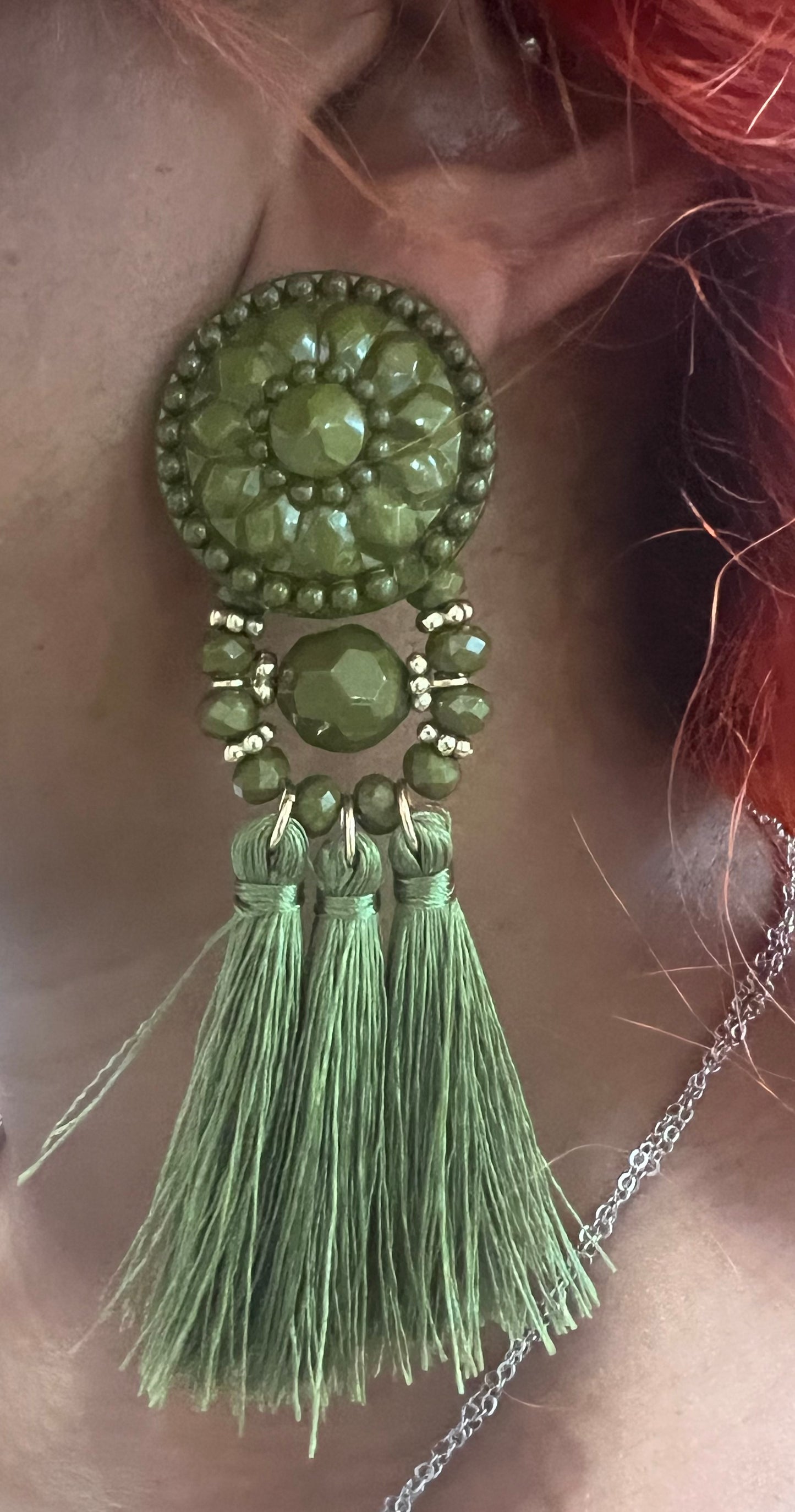 Tassel Earring -Olive Green