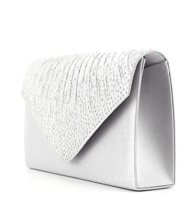 Silver Rhinestone Envelope Clutch – Elegant Evening & Formal Statement Handbag