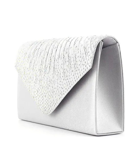 Silver Rhinestone Envelope Clutch – Elegant Evening & Formal Statement Handbag