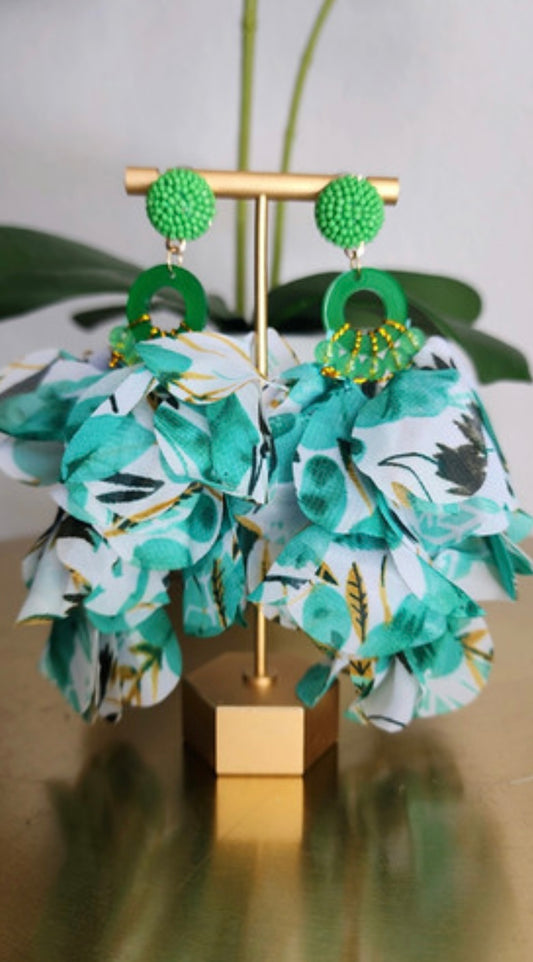 Floral Fabric Earring- Green