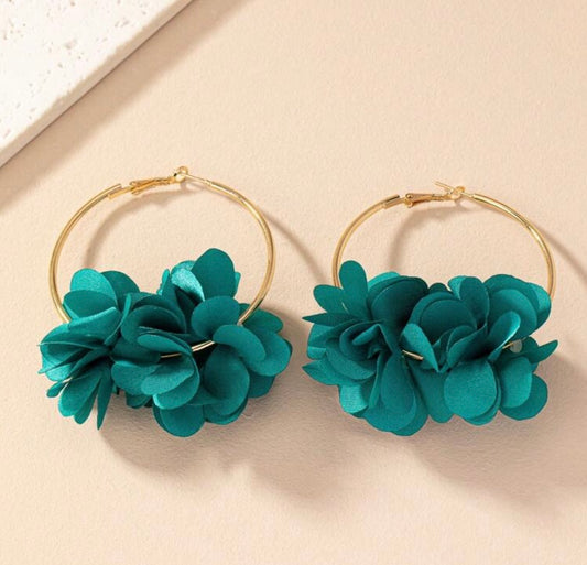 Floral Hoop Earring- Teal